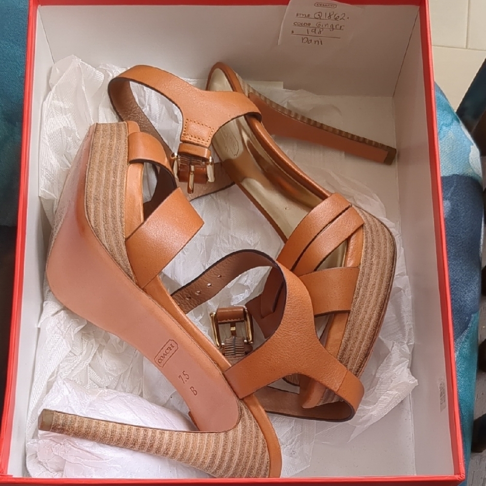Coach Dani Ginger Leather Heels with Ankle Strap